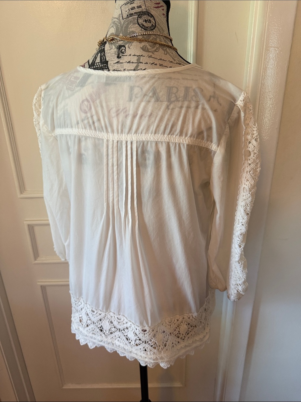 Solitaire Ravi Khosla White Crochet Lace Boho Tunic Blouse Medium - Picture 11 of 13